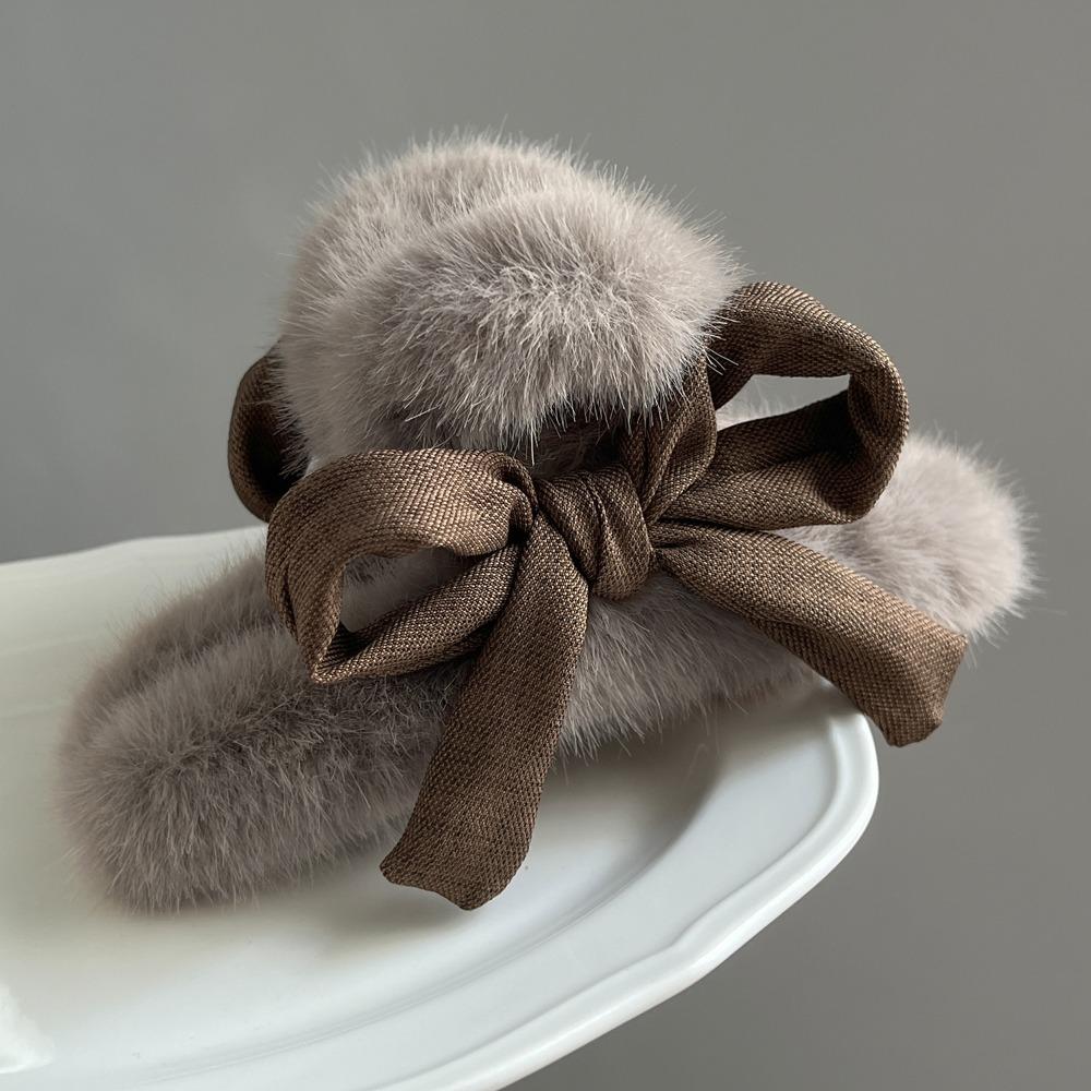 

Hair Accessories Rabbit Fur Bow Hair Clip Large Hairpin for Back of The Head Autumn/Winter сірий