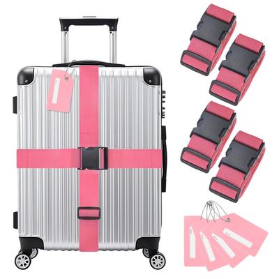 M METERXITY Set Luggage TSA Luggage Suitcase Tag Adjustable Suitcase Belt 4-Piece Straps, Approved, Set, [Pink]
