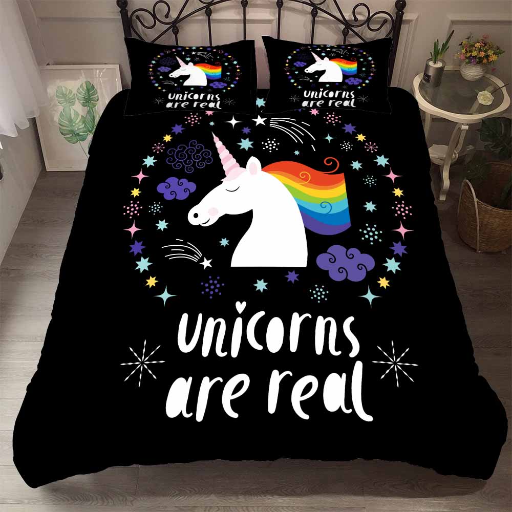 Bed Linens High-grade Fabric Unicorn Beding AU US Winter Bedding Set Hot Soft Duvet Cover Set Cute Cartoon Bedding Set 3pcs