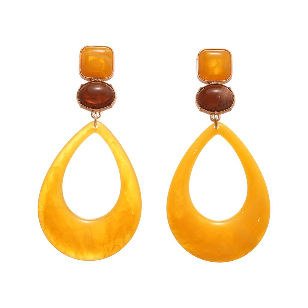 European and American resin geometric square round hollow water drop silver needle earrings retro exaggerated high-end niche earrings women