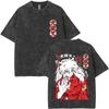 T-shirt Vintage Lavata Anime Inuyasha Sesshomaru Merch Uomo Donna Casual Oversize T-shirt Uomo Divertenti Cartoni Animati Harajuku T-shirt