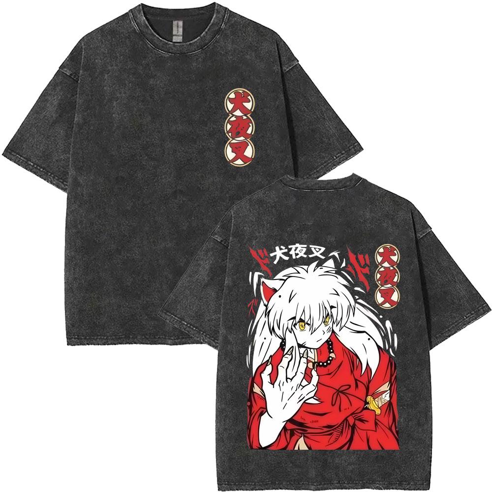 

Washed Vintage Anime Inuyasha Sesshoumaru Graphic Tshirt Mens Women Clothing Manga Retro Cotton T Shirt Male Cartoon Tshirts S