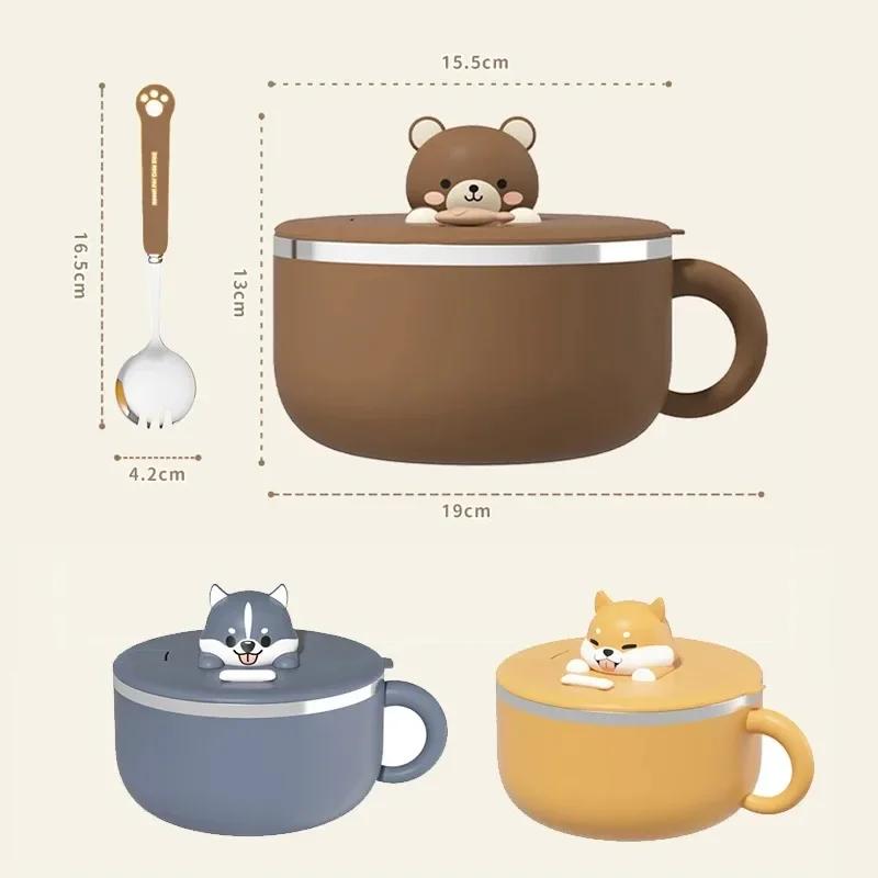 

Миска с крышкой и ложкой, салатная миска для лапши быстрого приготовления, студенческое общежитие, нержавеющая сталь, мгновенный слив, миска для лапши быстрого приготовления