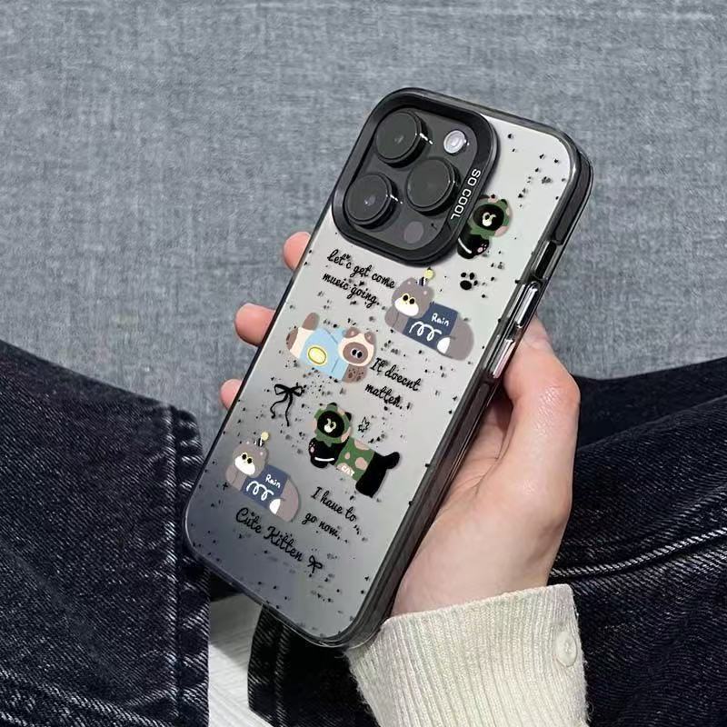 Cute Cartoon Black Cat Bear Cake Phone Case Matte Transparent Shockproof Protective Cover