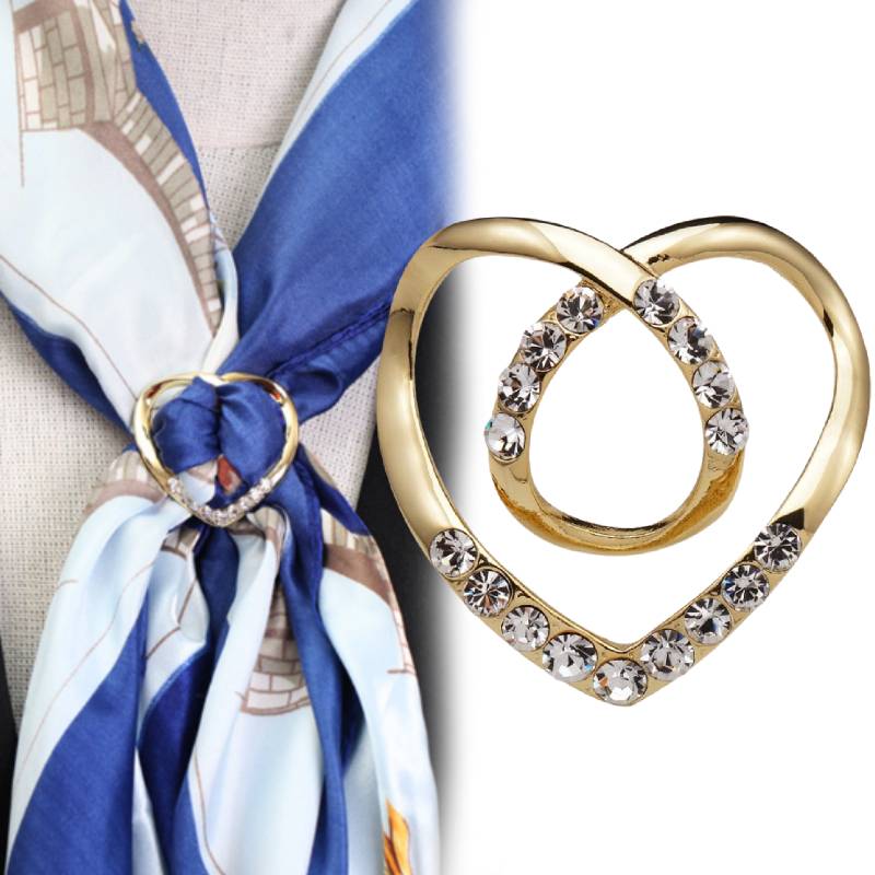 Zircon Buckle Scarf Womens Clothing Accessories Golden Heart Shaped Shiny Style