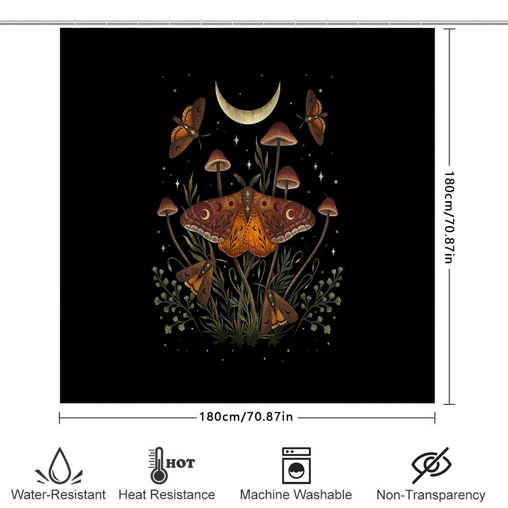 Mushroom Moth Shower Curtain Nature Forest Cottagecore Aesthetic Home Decor Vintage Gothic Dark Academia Room Divider Backdrop