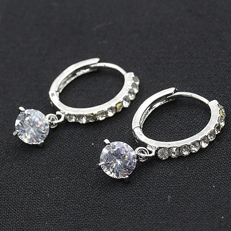 Gold Filled Heart White Cubic Zirconia Crystal Hoop Clip On Earrings