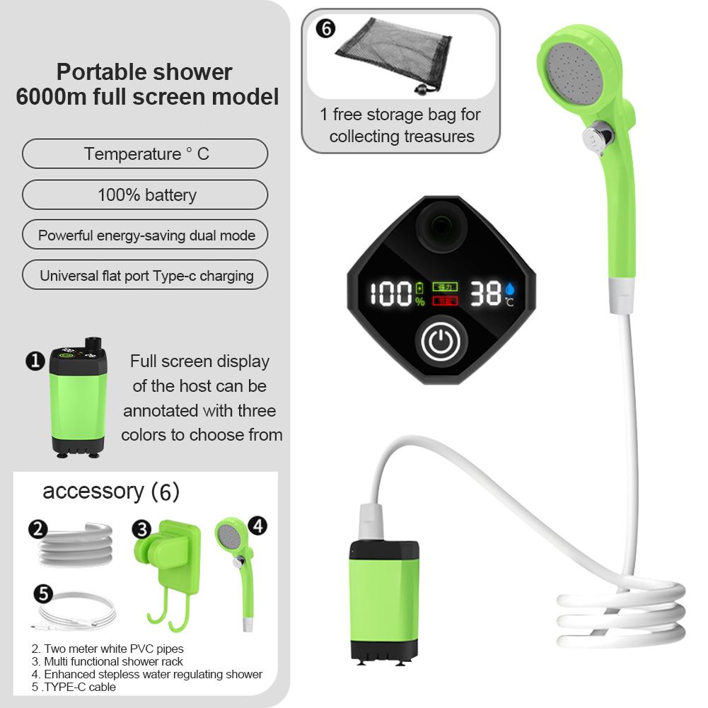 6000mAh Outdoor Camping Shower Rechargeable Battery Camp Shower IPX7 Waterproof Portable Electric Shower Pump for Hiking Travel