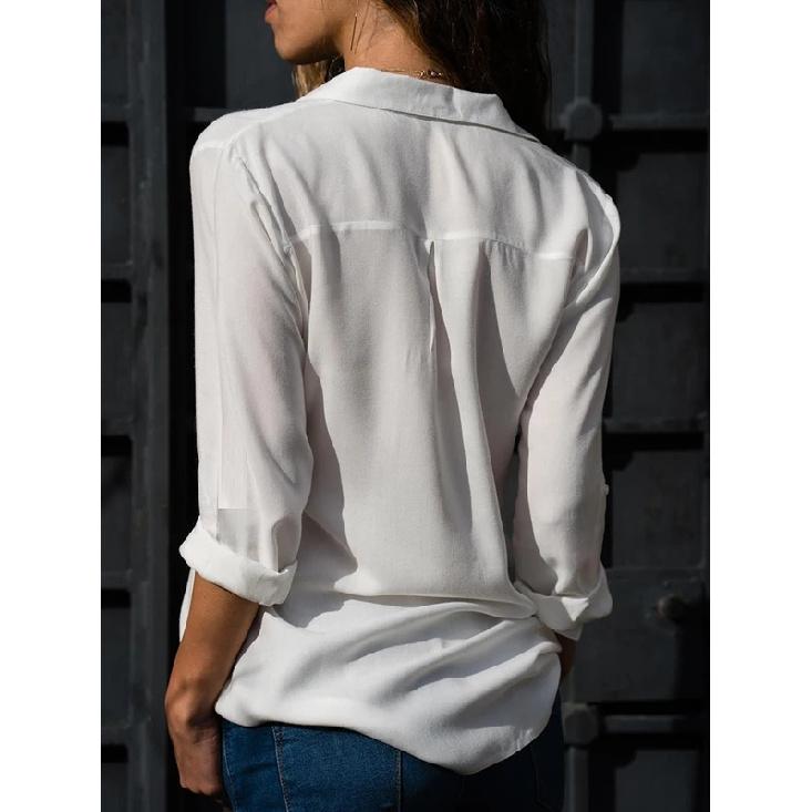 Damen Elegante Einfarbige Chiffonbluse Frühling Sommer Lässig Langarm V-Ausschnitt Locker geschnittenes Hemd Büro Dame Tuniken Übergroße Oberteile 2026