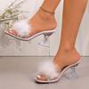 Large Size Transparent High-heeled Cool Slippers for Women Wearing Fluffy Open-toed Wine Glasses and Slippers