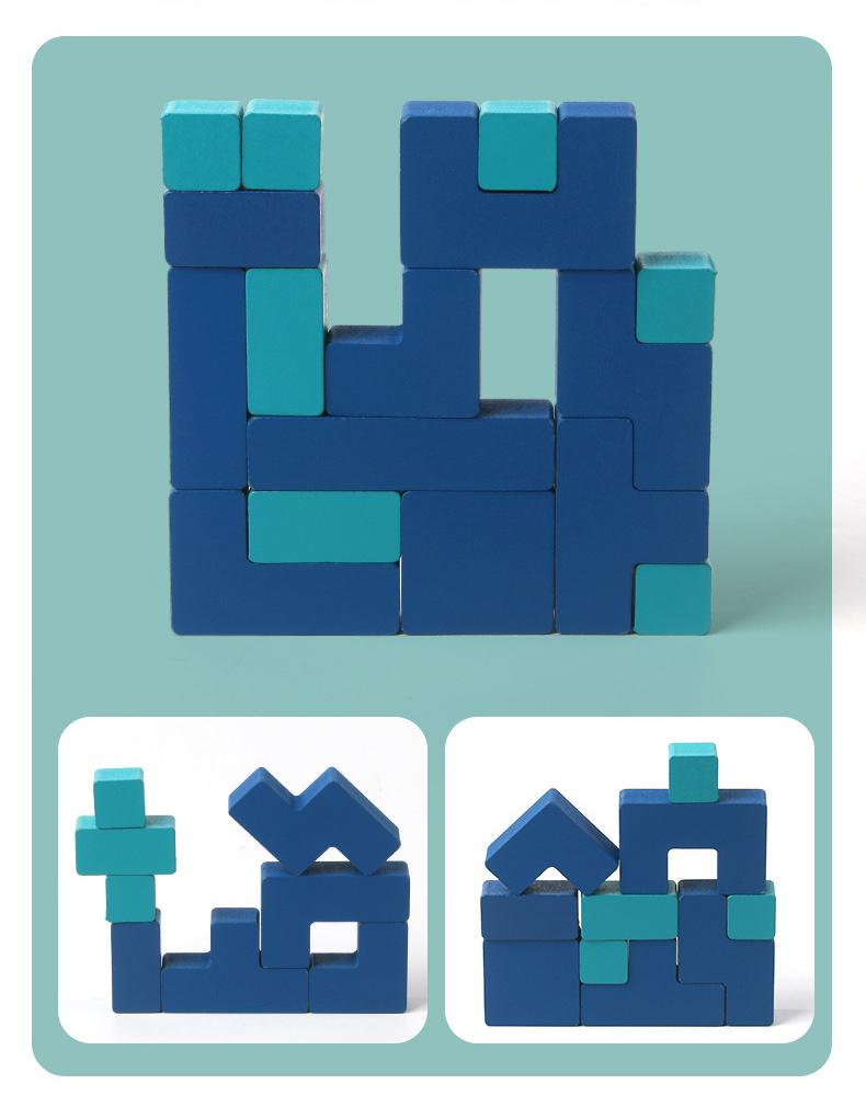 Wooden Buliding Blocks Puzzle with Hint Cards, Cultivate Children's Logical Thinking And Hands-on Ability, Brain Teaser Toy