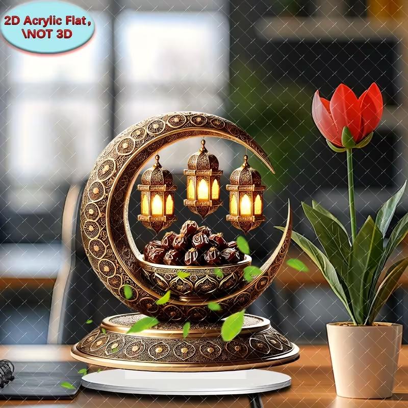 2D flat golden crescent lantern - elegant desktop decoration, perfect for Islamic home and office decor, perfect for Ramadan