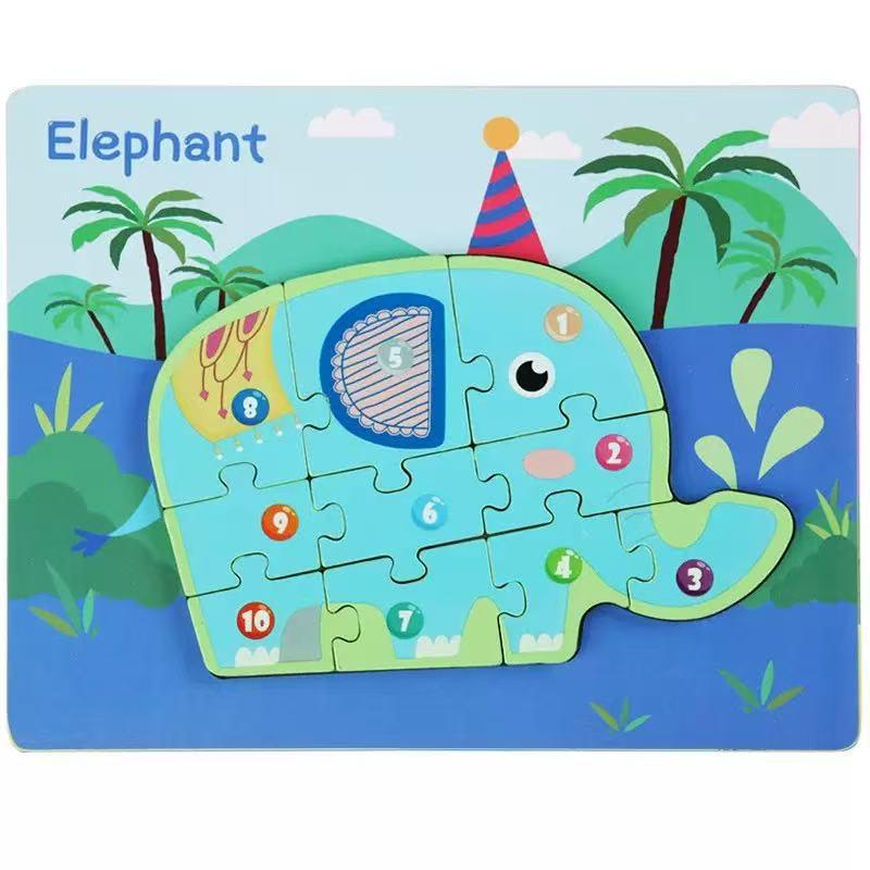 Children's 3D Wooden Number Puzzle: Educational Animal & Vehicle Board Toy