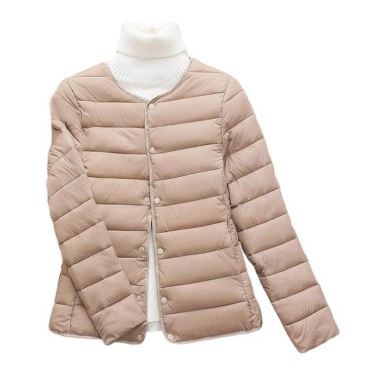 Warm Long Sleeves Round Neck Thickened Padded Windproof Cold Weather Daily Outwear with Pockets Cotton Jacket Winter Down Coat Button