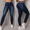 High-Waisted Stretch Denim Jeans Women 2026 Washed Skinny Pencil Pants With Drawstring Waist