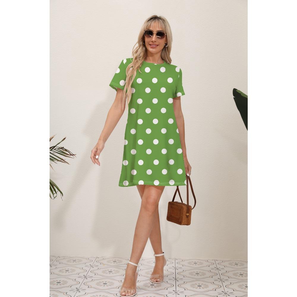 2024 Summer Latest Women's Fashion Print Street Trend Round Neck Sweet and Fresh Flowers Solid Colors Suitable for Beach Dresses
