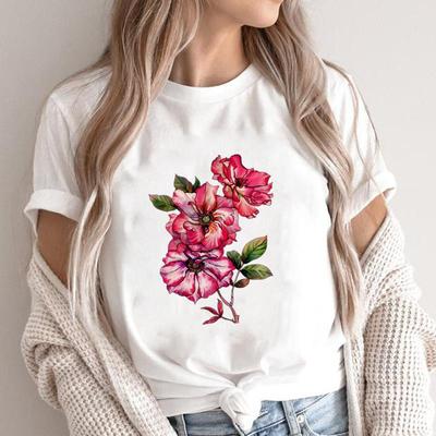 (Asian Size)T Clothing Casual Fashion 90s Lovely Flower Trend Cute Print Female Casual Women's Top Graphic Tee Short Sleeve T-shirt
