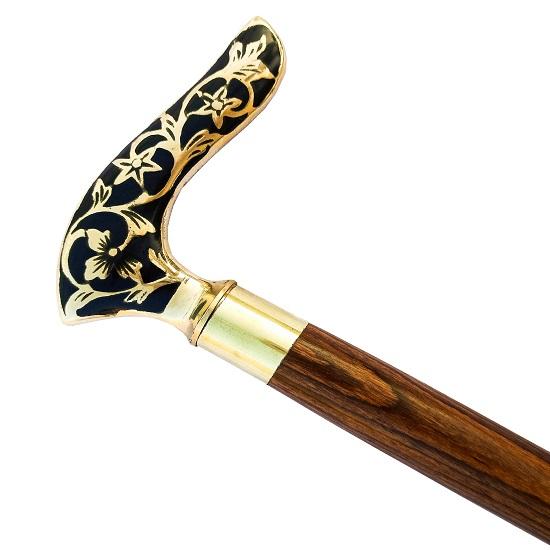 thumbnail image 2 of Antique Curved Handle Walking Stick Solid Brass Foldable Cane Vintage Designer 2 of 14