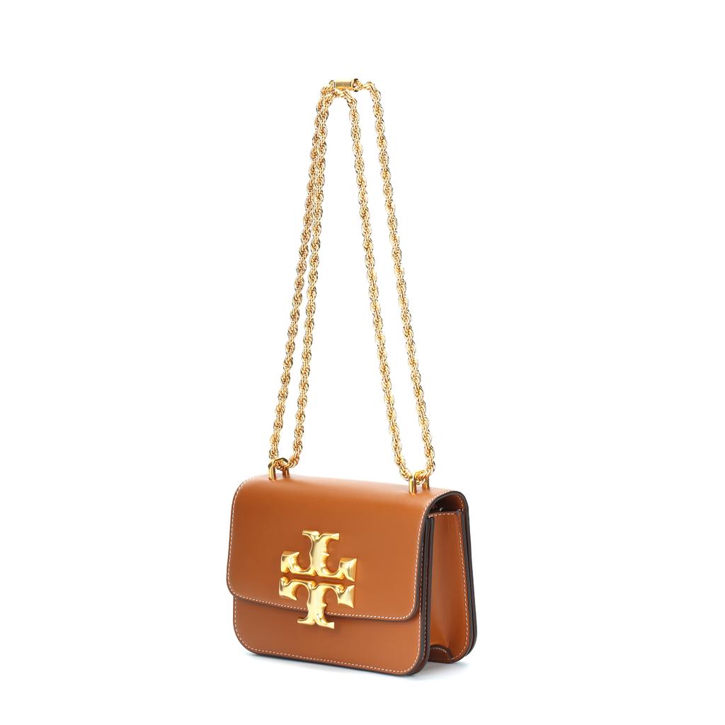 Tory Burch Eleanor Double T Large Logo Drawstring Chain Matte Leather Small Square Crossbody Shoulder Bag Women Bags Bourbon-Whiskey 73589-201