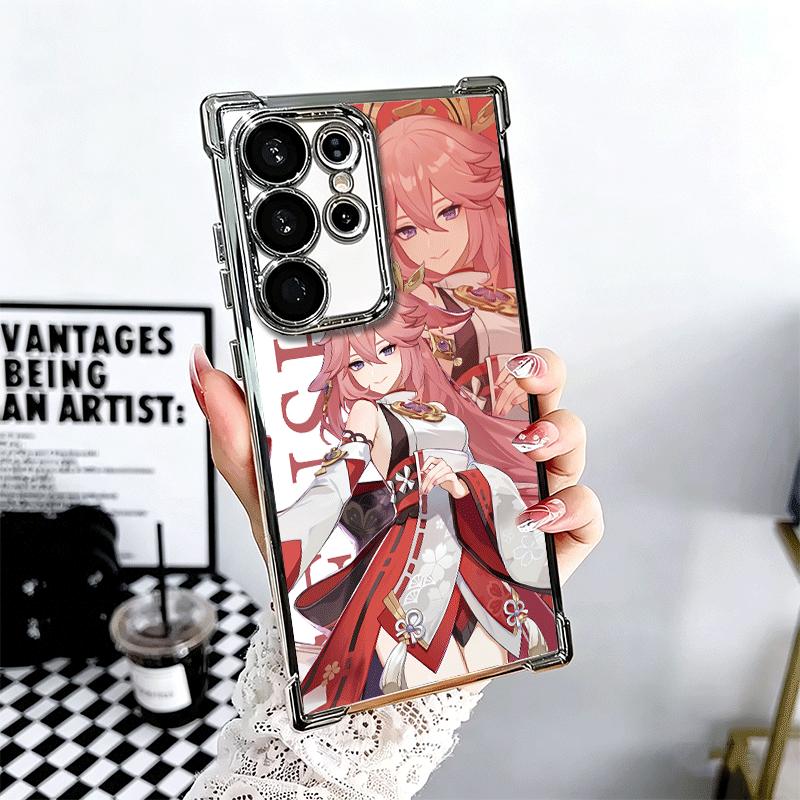 Genshin Impact Anime Plating Phone Case For Samsung Galaxy S24 S25 FE S26 Edge S23 Ultra S22 S21 Plus S20 Anti-Fall Airabag Cove