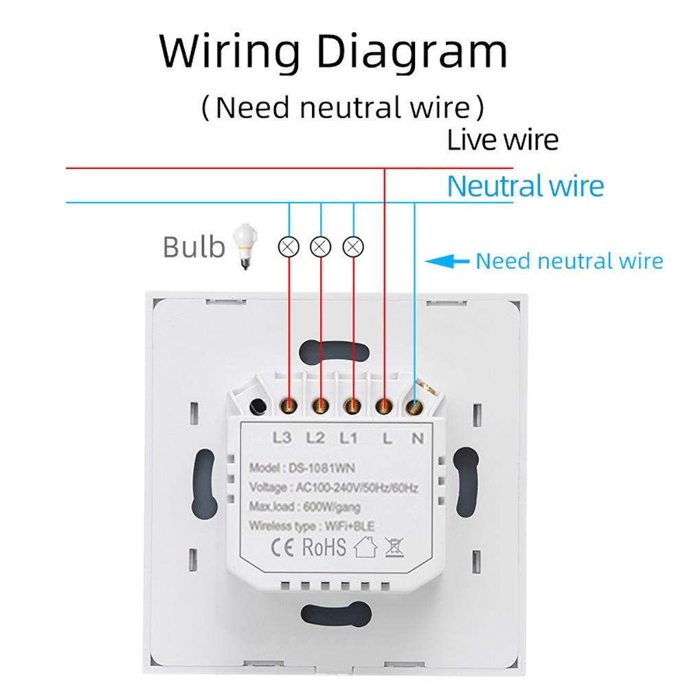 WiFi Bluetooth Dual-Mode Smart Switch with Neutral Wire, Voice Control Compatible with Alexa & Google Home
