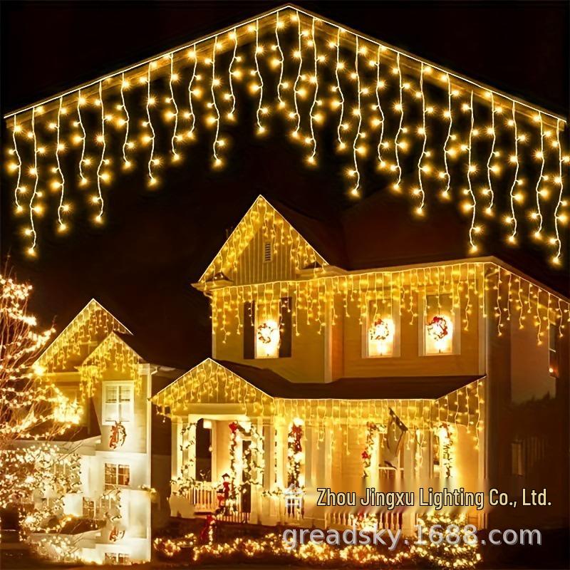 Waterproof Outdoor LED Starry Waterfall Lights: Colorful Flowing Strips with Sun Protection 220V Steady Plug теплый белый