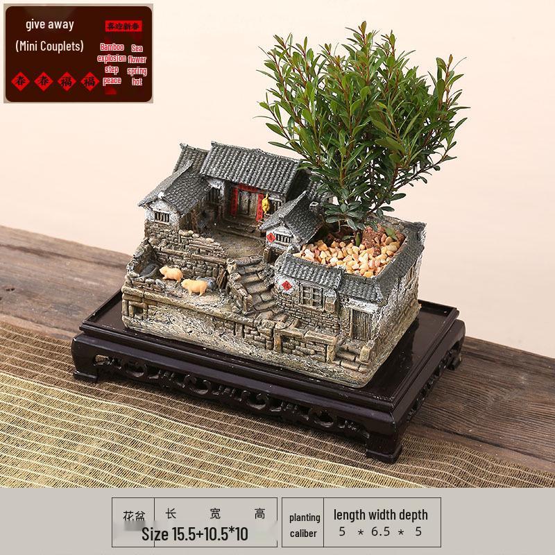 New Zen Bonsai Ornaments for Living Room or Office - Porcelain Micro-Landscape Decor for Bookcase and Desktop.