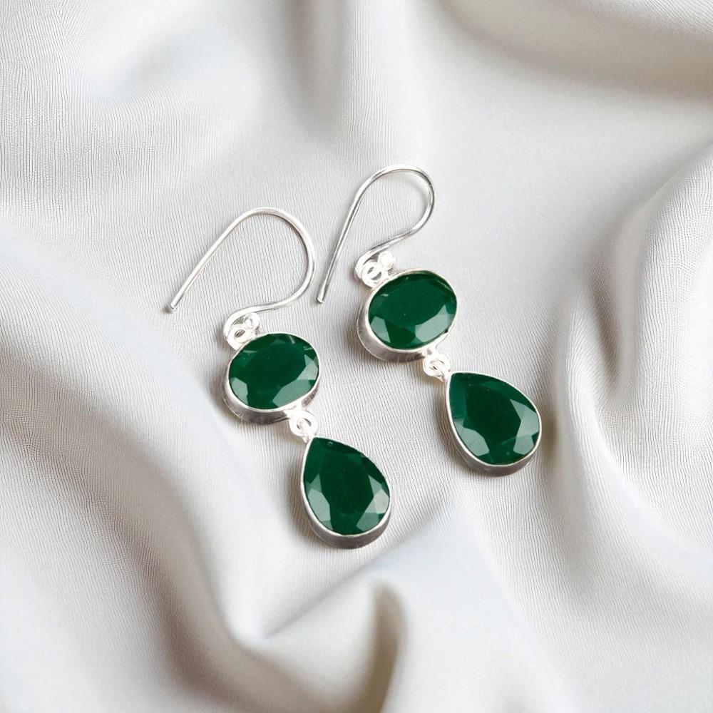 Green Onyx Gemstone 925 Sterling Silver Jewelry Handmade Wedding Earrings 1.88" EE-73-24