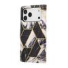 For iPhone 17 Pro Max Case Lacquered Marble Pattern Leather Phone Cover with Wrist Strap