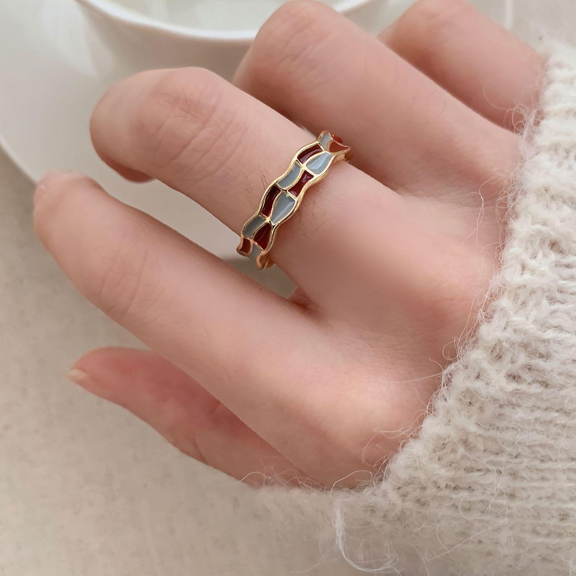 Exquisite Wine Red Dripped Glaze Cherry Women s Adjustable Geometric Ring Open Adjustable