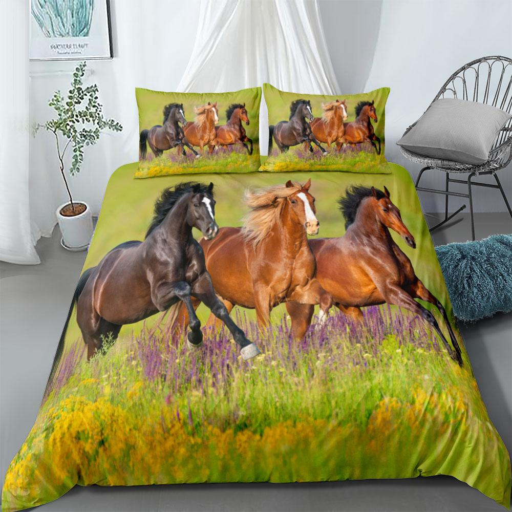 Running Horse 3d Bedding Set King Queen Double Full Twin Single Size Bed Linen Set