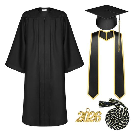 Academic Graduation Gown Set Breathable V-Neck Uniform for School Long Sleeve Polyester Soft Ceremony Diploma Photography