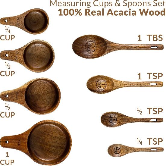 Wooden Measuring Cups and Spoons Set - Wood Measuring Cups, Wooden Measuring Spoons Set, Wood Kitchen Accessories, Cute Measuring Cups, Measuring Set