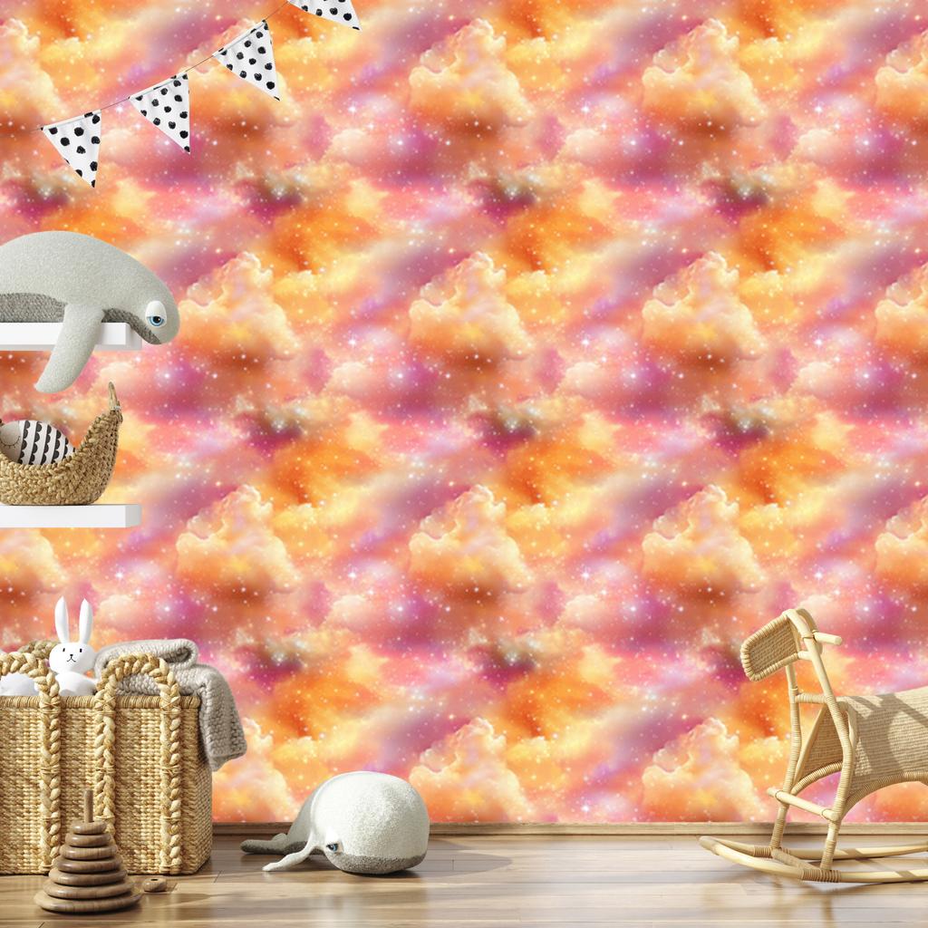 Watercolor Galaxy Wallpaper Peach, Cream and Coral 50x1000