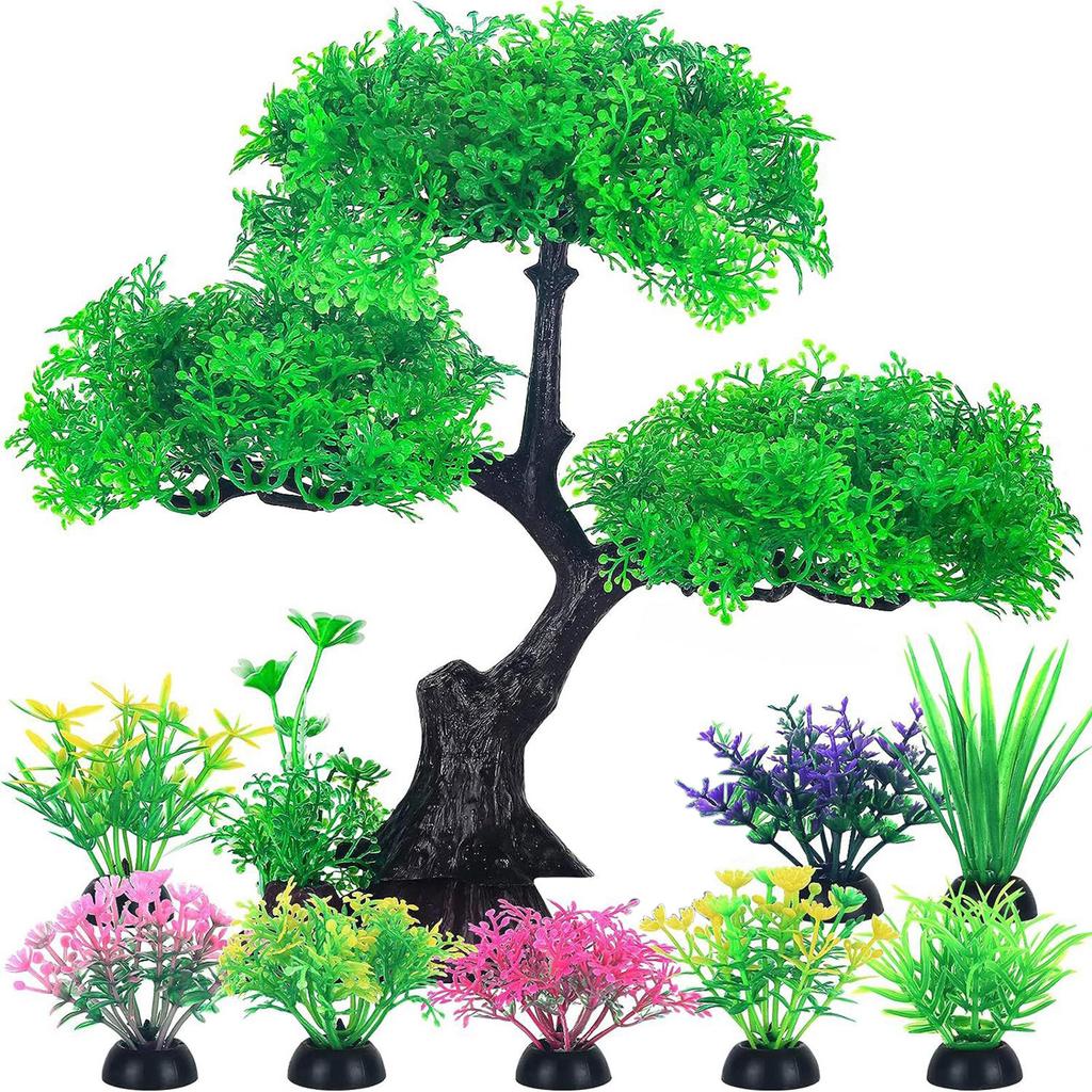 10 Pieces Aquarium Decors Plant Ornaments Green Aquatic PlantTank Landscaping Green Artificial Leaves Hiding Spot