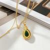 Teardrop Green Pendant Necklace, Women's Gold Crown Necklace Accessory, French Style Simple Daily Wear Versatile Necklace