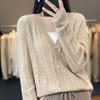 Damen Herbst Winter V-Ausschnitt Wollstrickjacke Pullover - Langarm, Stilvolles Hohlstrickmuster