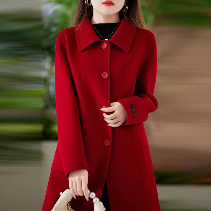 100% Wool Women Coat TIDENOVEL Autumn Wool Long Coat Handmade Pea Coat Winter Warm Wool Long Jacket Overcoat