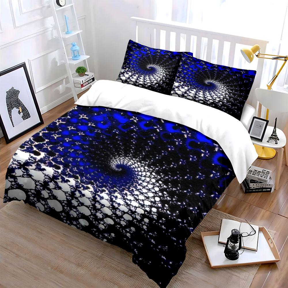 Dark Blue Spiral Fractal Mandala Duvet Cover Set Lace Geometric Abstract Bedding Includes 1 Duvet Cover And 2 PillowcaseGift