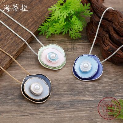 Nieuwe emaille parel bloem mesh ketting hanger, damesmode high sense rozen ketting