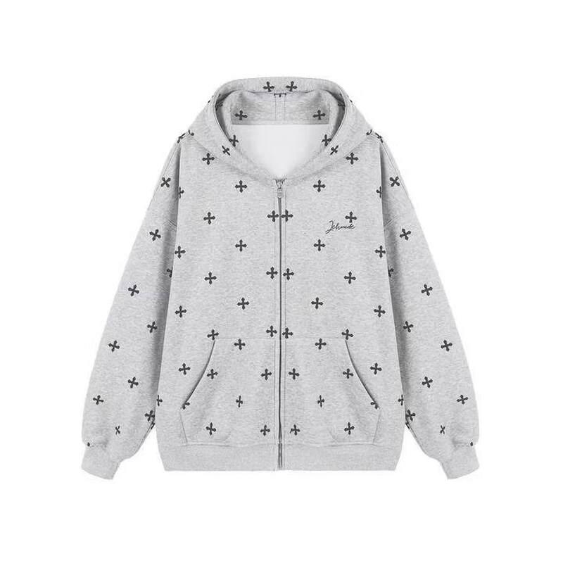 ICH MODE Women's Star-Inspired Cross Print Hooded Sweatshirt