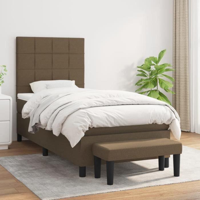 3136568 vidaXL Lit à sommier tapissier avec matelas Marron foncé 90x200 cm
