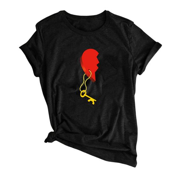 

Couple T-shirt Pullover Short Sleeves Crew Neck Loose His-and-hers Clothing Dress Up Matched Heart Key And Lock Women Men T-shirt for Daily Wear M чёрный
