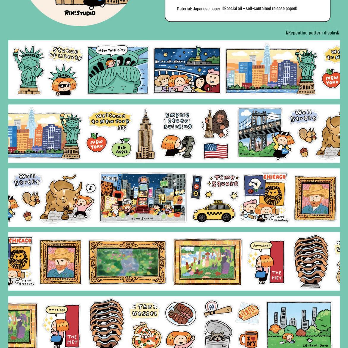 Linlang Head Travel Series: New York Die-cut Washi Tape Stickers for Journals and Collages