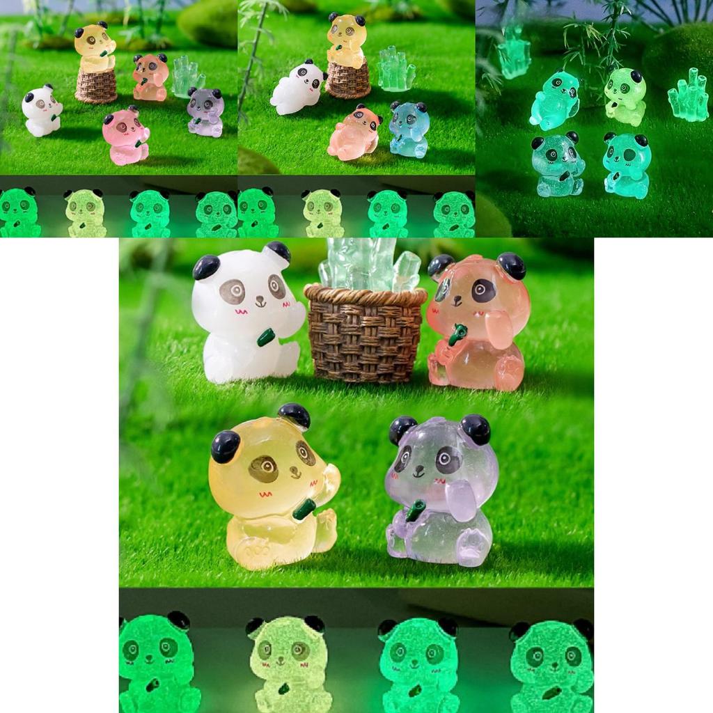 Adorable Resin Luminous Panda Figurines For Garden Decor In 7 Vivid Colors