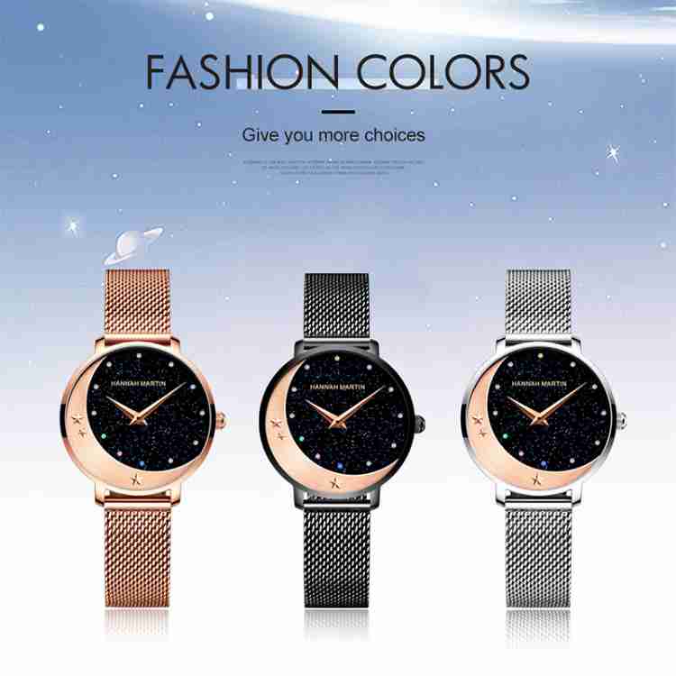 Luxury Women Wrist Watch Quartz Movement Wristwatch Moon Stars Night Flash Watches for Women
