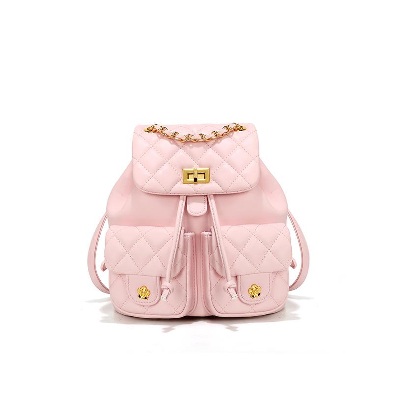 

Новая мода, высококачественный маленький ароматный ромб, школьный рюкзак, простая текстура, пригородный дорожный рюкзак, сумка большой вместимости розовый