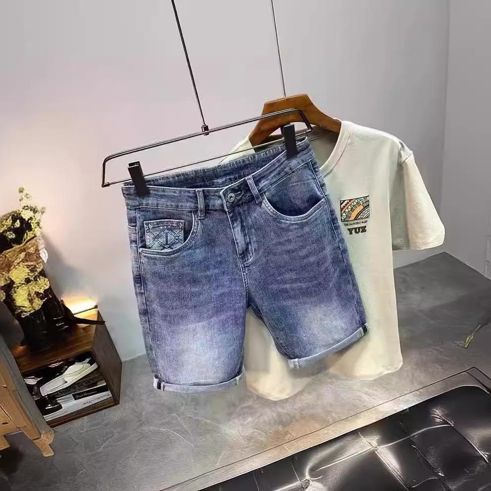 Men's Summer Thin Ripped Denim Shorts with Embroidery - Personalized Casual Breeches by Fashion Brand