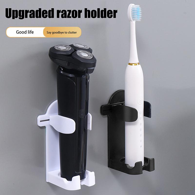 Plastic Wall Mounted Razor Rack Self-Adhesive Non Perforated Razor Holder Space Saving Adjustable Electric Toothbrush Holder