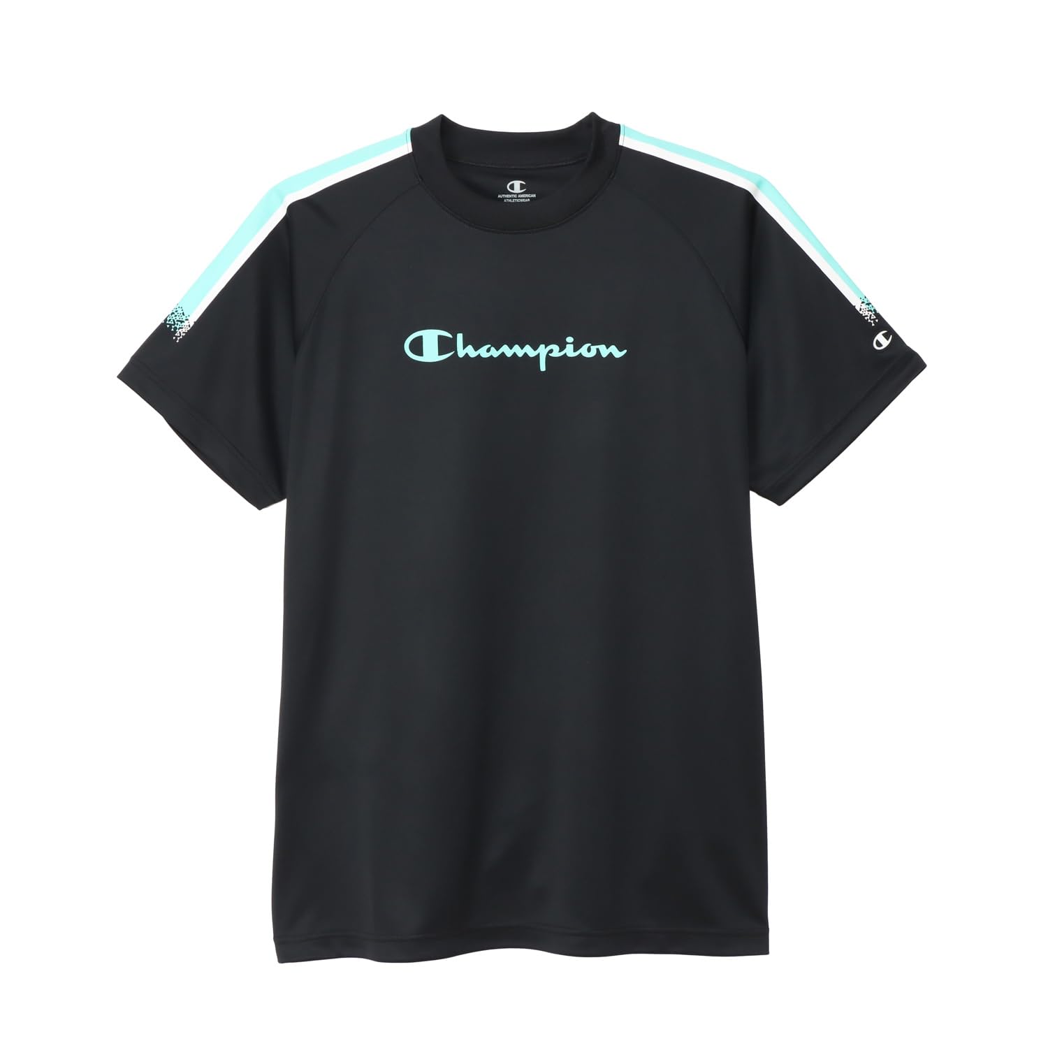 

Champion Short Sleeve Crew Odor Script Logo Men s T-Shirt, Black, C3-BV301, Neck, 100% Polyester, Antibacterial, Resistant, Breathable, Quick-Drying, чёрный